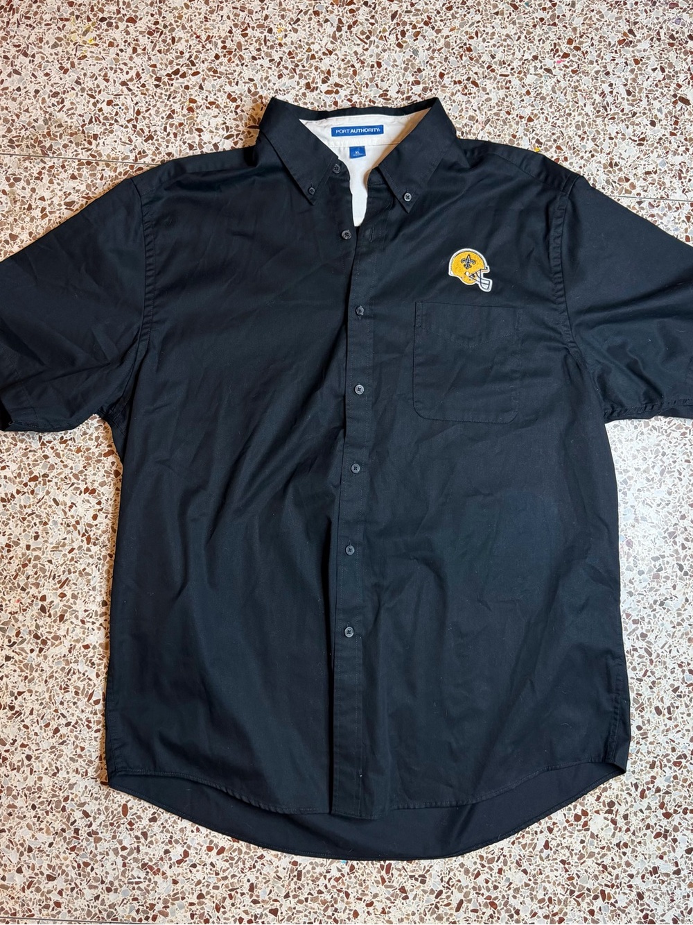 Port Authority Black Cotton Short Sleeve Button-Up‎ Shirt XL Embroidered Helmet